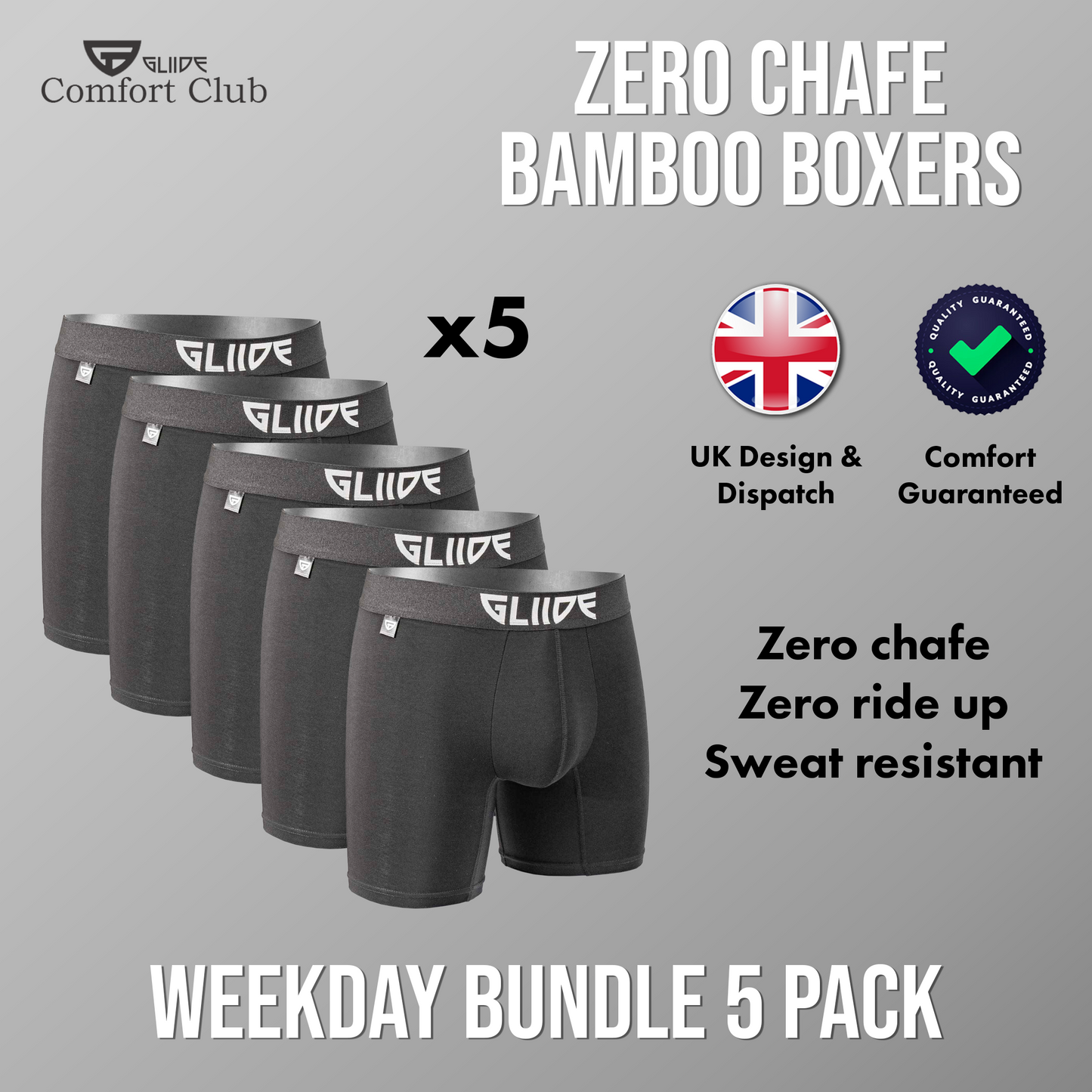 Comfort Club Trunks Weekday 5 Pack Carbon Black