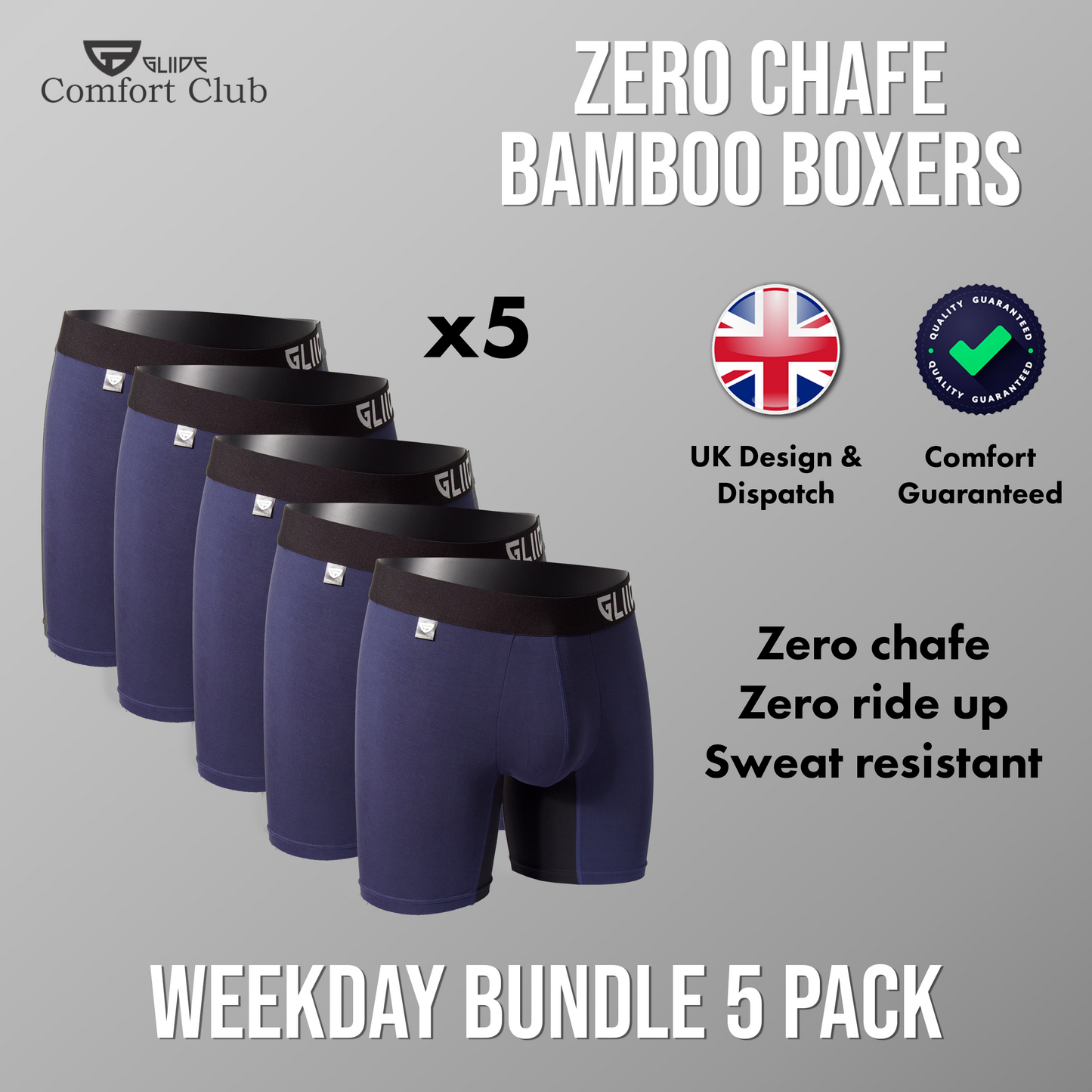 Comfort Club Trunks Weekday 5 Pack Midnight Blue