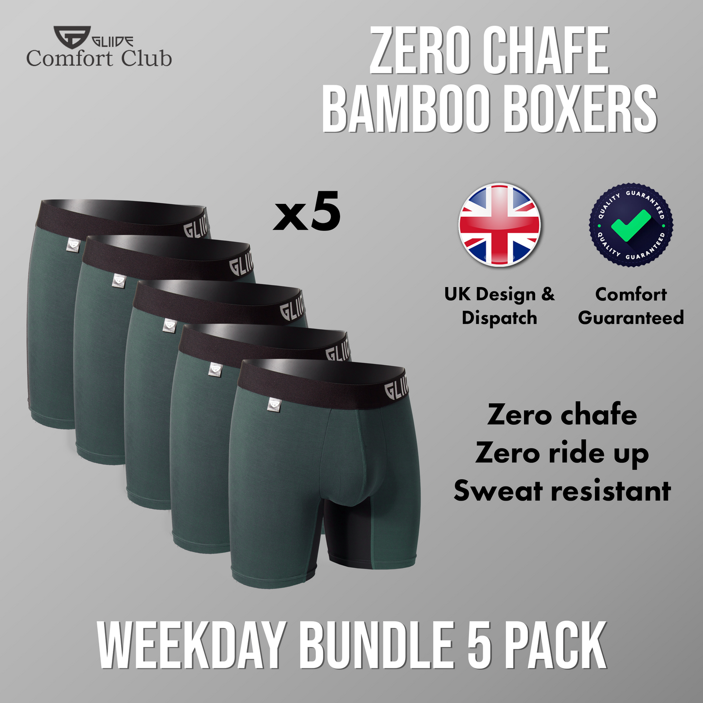 Comfort Club Trunks Weekday 5 Pack Jungle Green