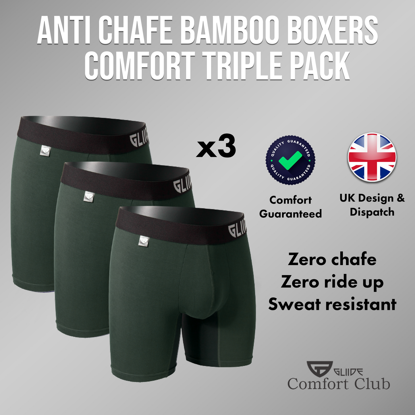 Comfort Club Trunks Triple Pack Jungle Green