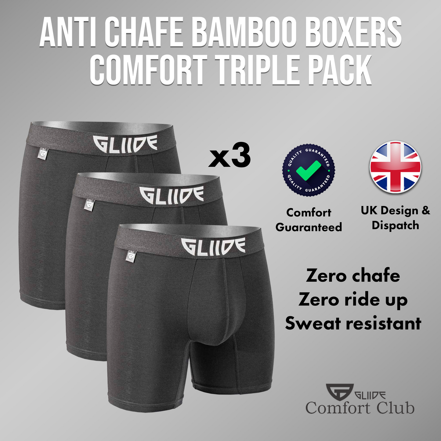 Comfort Club Trunks Triple Pack Carbon Black